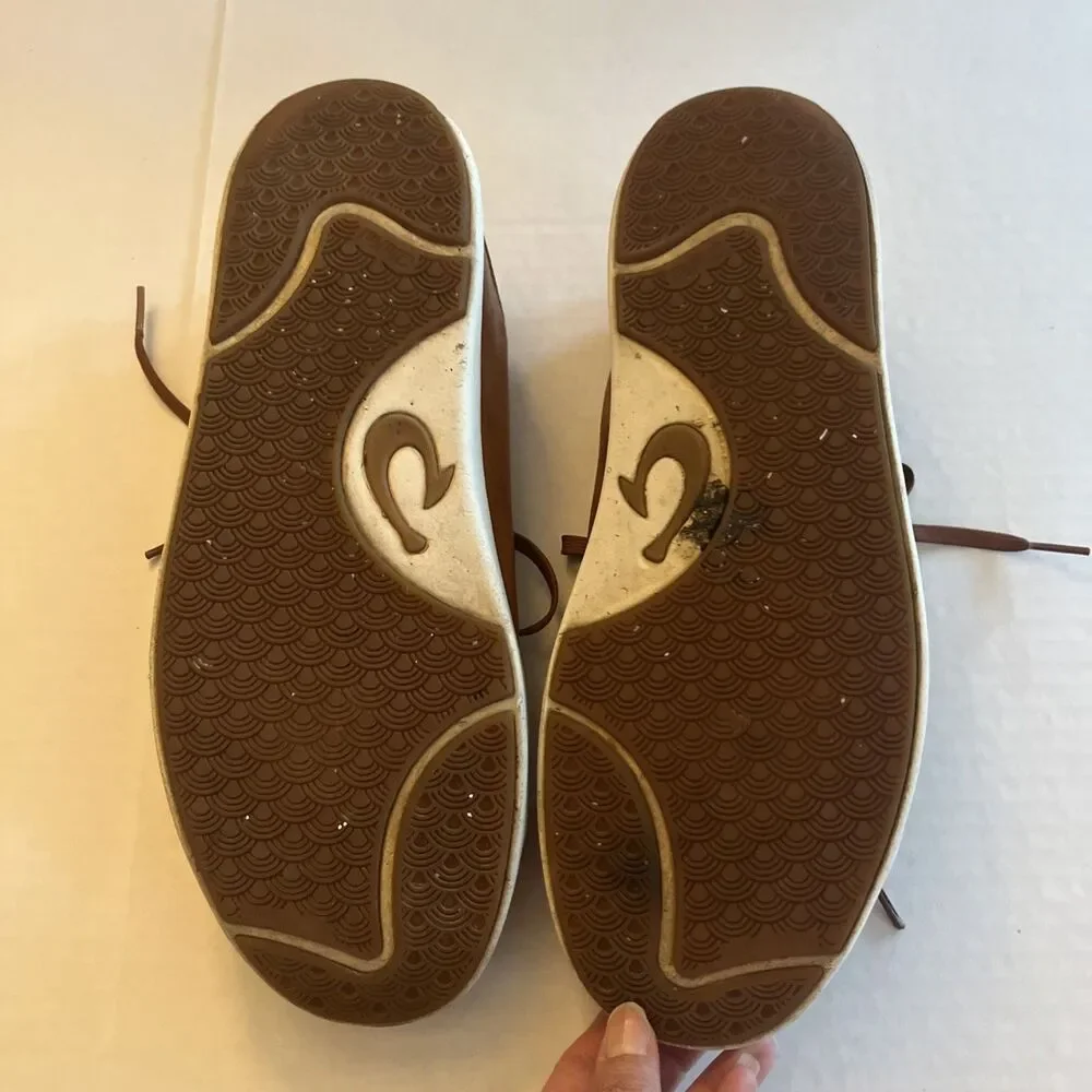 Olukai Lae'ahi li 'ili Leather Sneaker Brown Mens Lace Up Shoes SZ 11